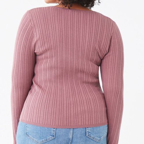 Forever 21 Fall Winter V-Neck Long Sleeve Mauve Pink Ribbed Sweater Plus Size 0x - Picture 9 of 9